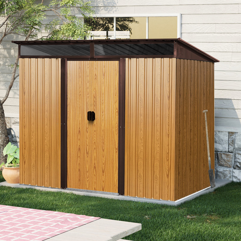 8ft X 6ft Metal Outdoor Storage Shed For Lawn (coffee). . Ventilation Design. Keep Your Tidy 8 6 Ft With Lockable Door Spacious Interior. Waterproof. Ideal Patio Equipment