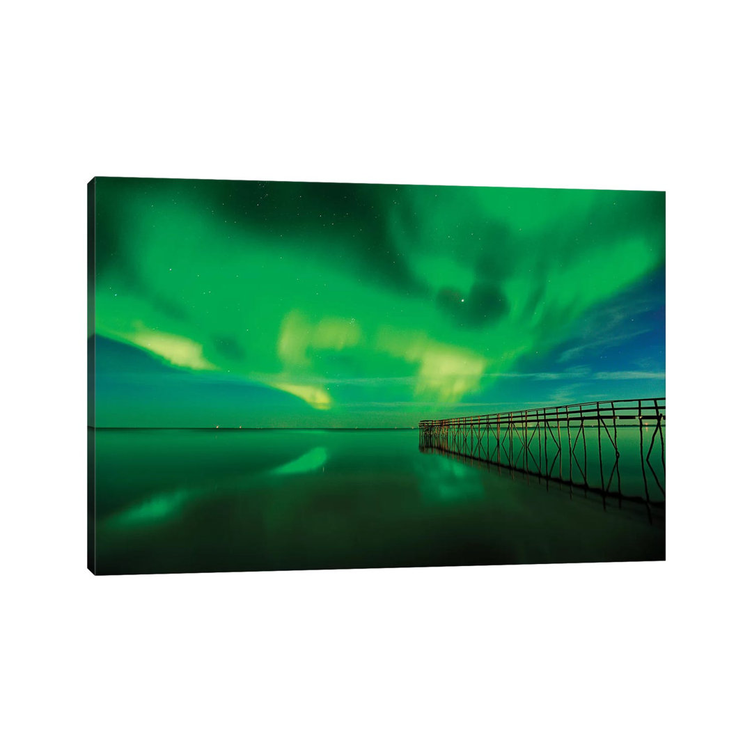 Canada, Manitoba, Winnipeg. Northern Lights Reflected in Lake Winnipeg by Jaynes Gallery - Wrapped Canvas Photograph