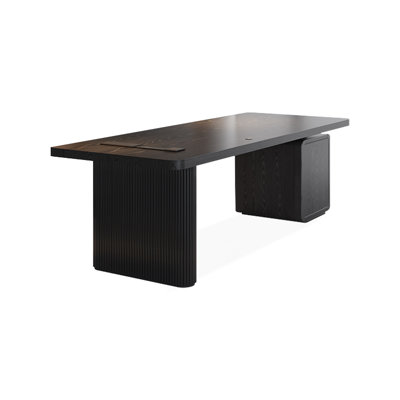 Bureau rectangulaire noir en bois massif + fer avec 3 tiroirs