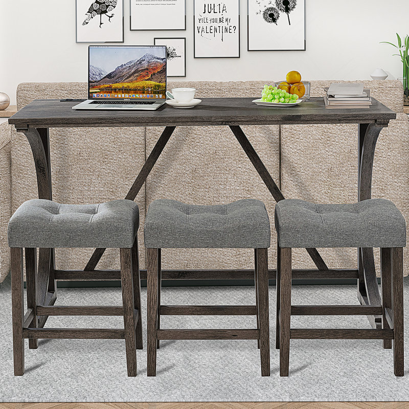 Ensemble de table de salle à manger 4 pièces, Gris foncé, Gris / Gris foncé