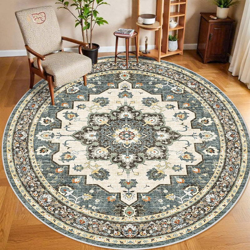 Washable Oriental Hallway Rug - Rugs for Living Room Soft Carpet for Bedroom Kitchen Waterproof Floral Distressed Indoor Stain Resistant Non-Shedding Floor Carpets (Blue)