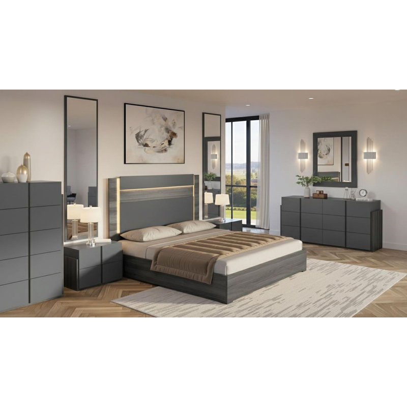 Aryna 5 Piece Collection Grey Bedroom Queen