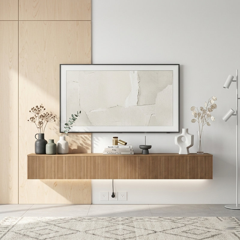 Floating TV Stand Wall Mounted with 16 Color LEDs, Large Storage Space for Modern Entertainment Centers, Wood