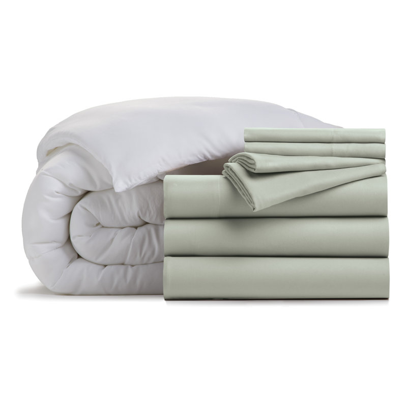 Ensemble d'édredon en microfibre 7 pièces Home, Sauge, Édredon lit simple + 6 pièces incluses