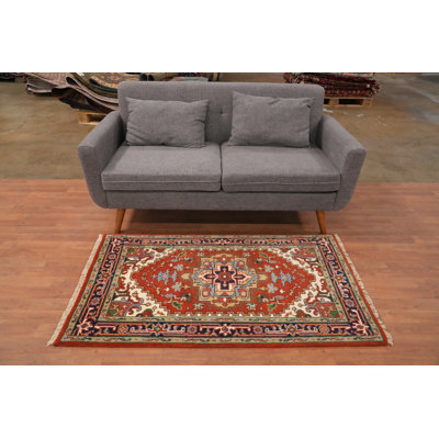 Tapis traditionnel orange en laine fait à la main 3 x 5