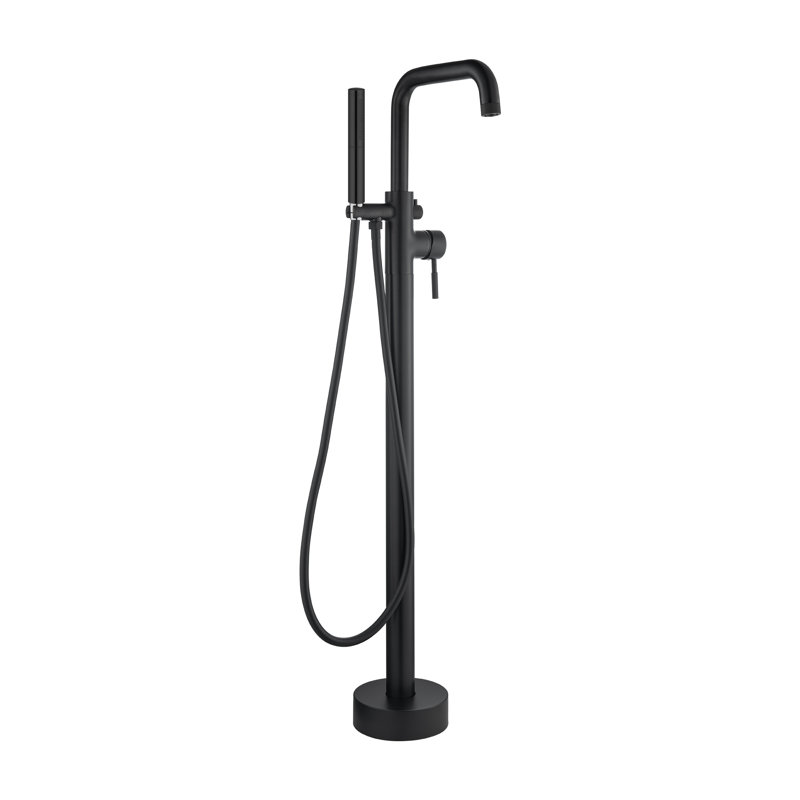 Robinet de baignoire à fixation au sol avec douche à main, Noir mat