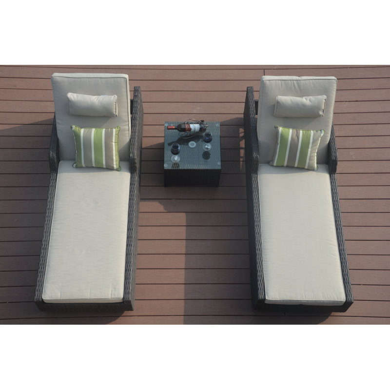 Elia Outdoor Wicker Chaise Lounge Set with Table , Cushion Included, Ivory