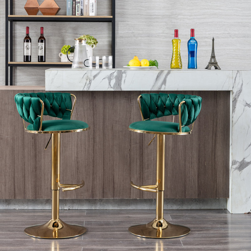Swivel Upholstered Adjustable Height Counter Stool, Green