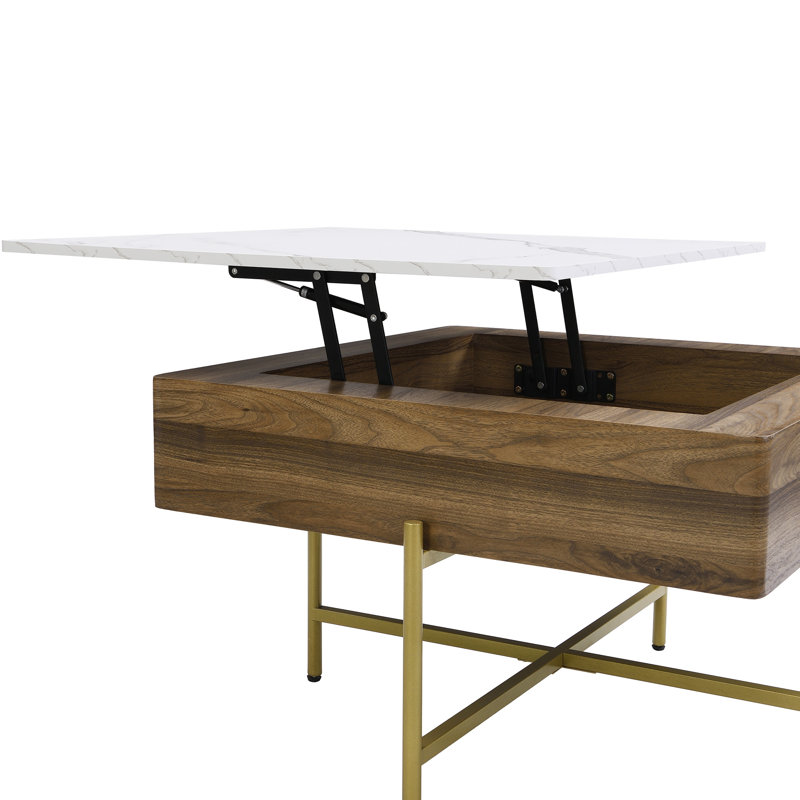 Ensemble de tables basses à plateau relevable moderne avec rangement et 4 repose-pieds blanc et noyer