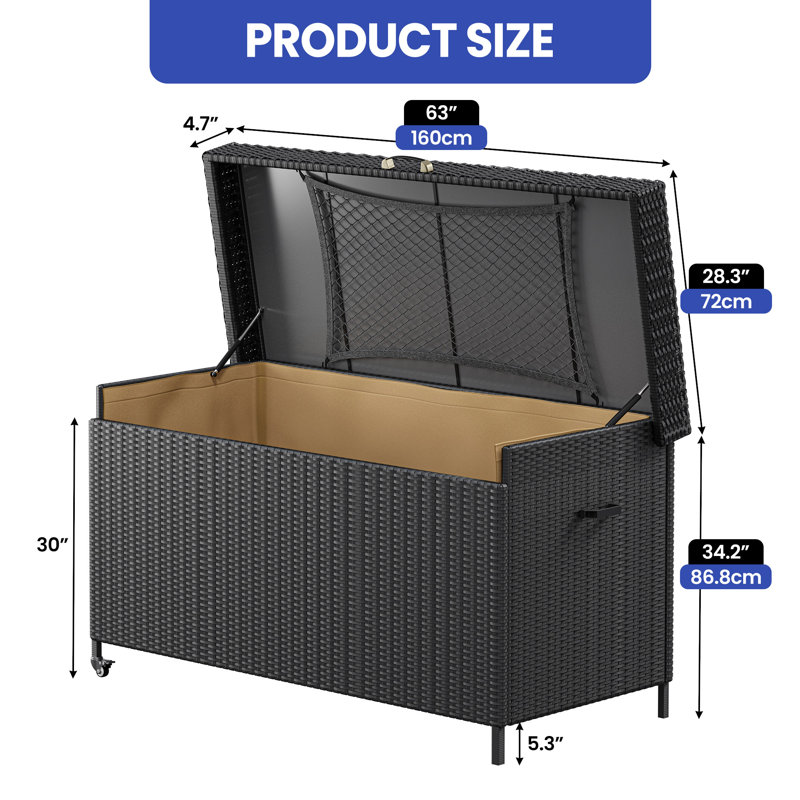 Edrosie Inc l 63,00 po boîte de rangement avec roulettes 200 gallons, Noir