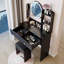 Table de coiffeuse ronde à miroir DEL avec tabouret moelleux, interrupteur tactile, 3 couleurs, luminosité réglable, rangement grande capacité pour les petits espaces | Idée de cadeau-281175072
