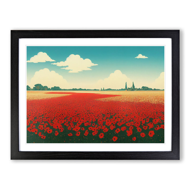 XH1022-7605X Sacred Poppy Field Flowers - Single Picture Frame Painting, Black , 46cm H x 64cm W x 2cm D