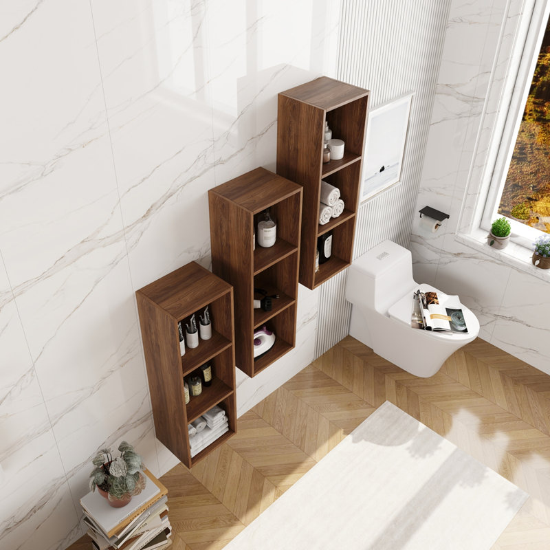36 Inch Wall Mounted Storage Shelves Combination, Suitable For Small Bathroom, Study, Storage Room, Brown Ebony