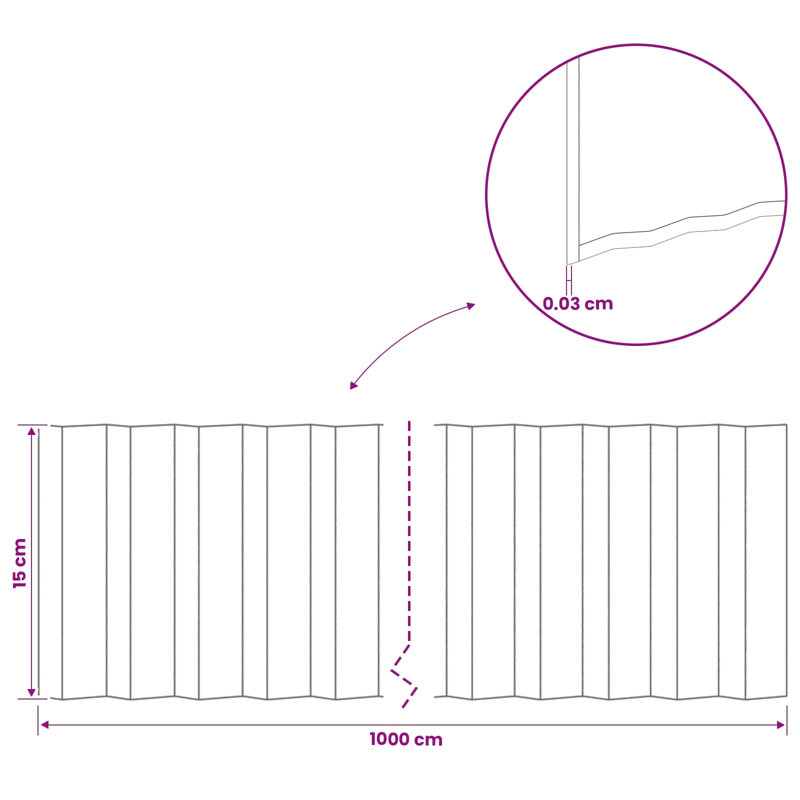 Galvanised Steel Lawn Edging Fencing, 15cm H x 1000cm W