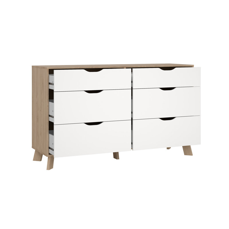 Commode double 6 tiroirs Leota, hickory Jackson / blanc