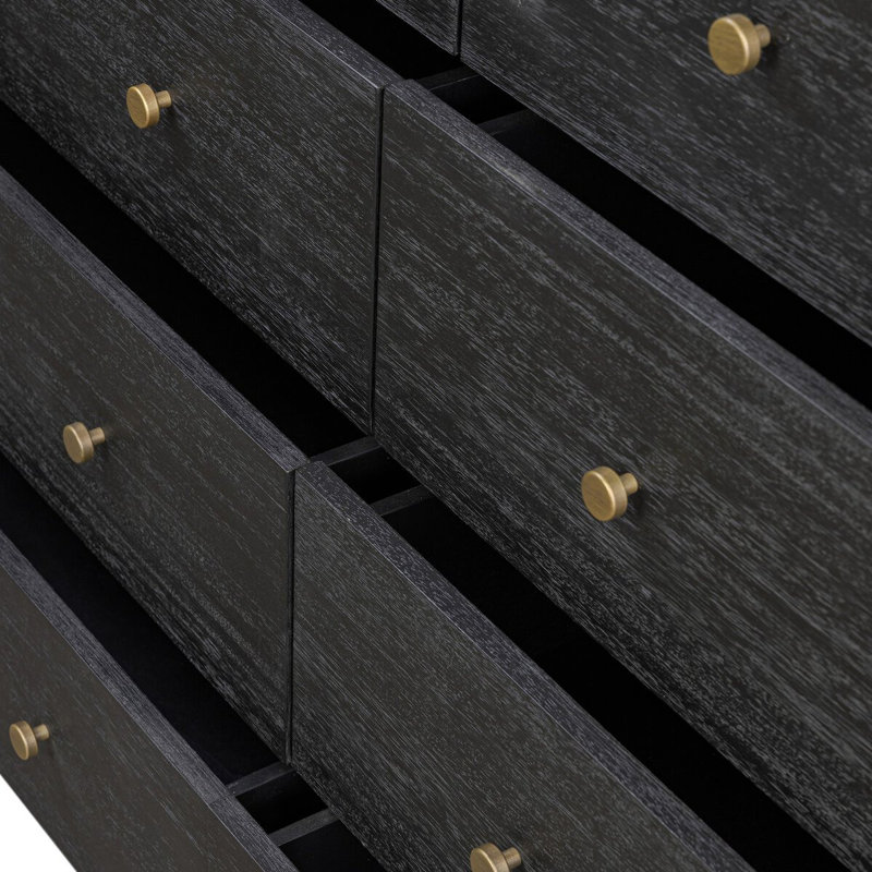 Commode 10 tiroirs Soline, Acacia noir brossé massif