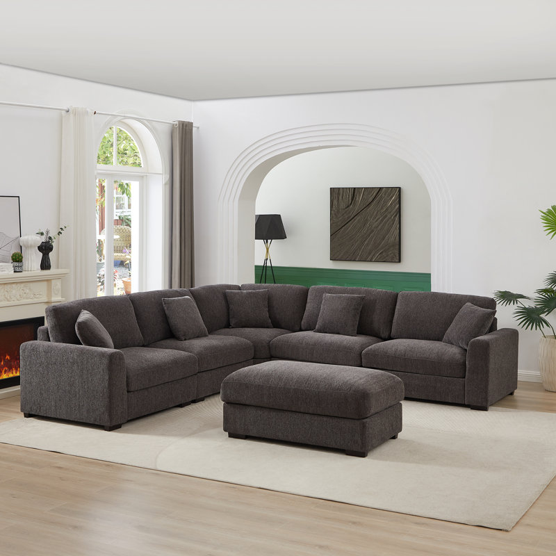 Ortensio Reversible Modular Corner Sectional, Dark Gray 100% Polyester