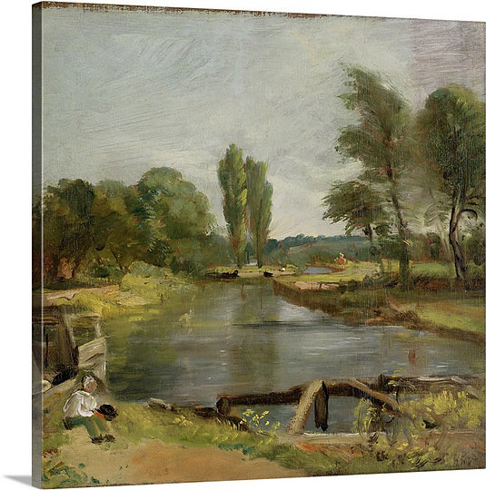 John Constable " Flatford Lock, 1810-11 " by John Constable, 34" H x 36" H x 1.5" D, Canvas