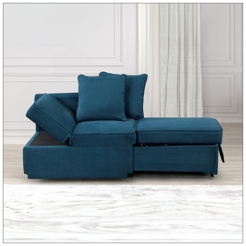 Chaise convertible polyvalente pour différents espaces avec coussins d'appui-tête réglables, Bleu