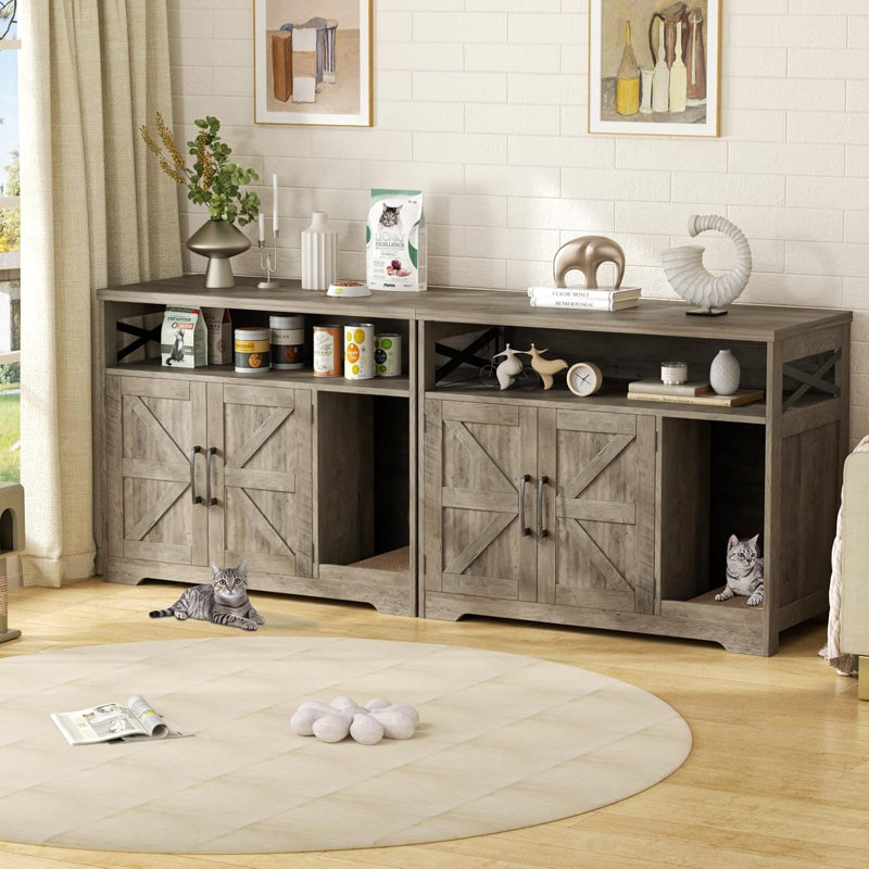 Bac à litière dissimulé avec griffoir, style ferme, meuble pour chat, maison d'intérieur, table d'appoint, gris, Gray