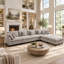Canapé d'angle modulaire moderne en forme de U avec revêtement en chenille moelleuse et deux poufs polyvalents-2072411553