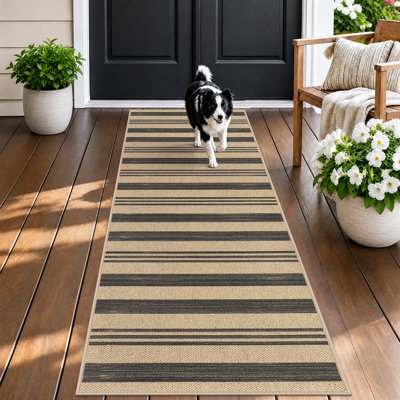 Farmhouse Striped Easy Jute Indoor/ Outdoor Area Rug