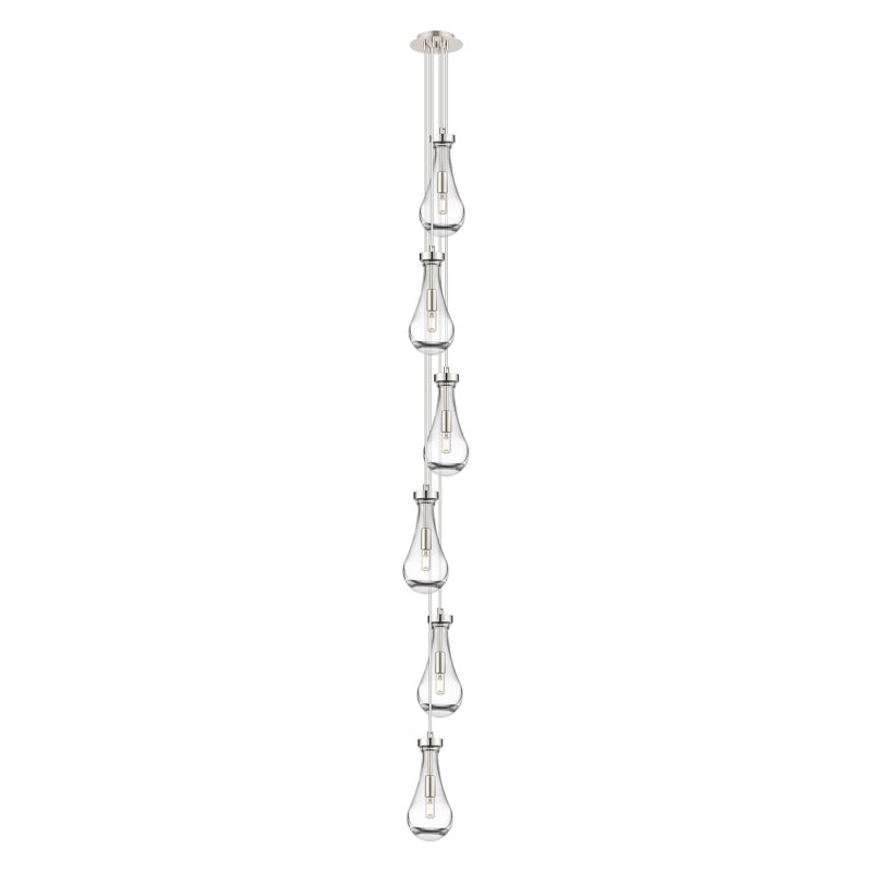 Luminaire suspendu grappe 6 lumières Pont, Transparent, Nickel poli