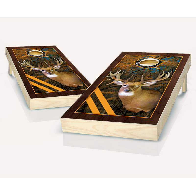 Ensemble de cornhole en bois de cerf 2 'x 4' avec sacs, Rouge / bleu marine