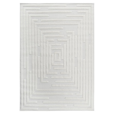 Step collection high-low striped cream indoor area rug