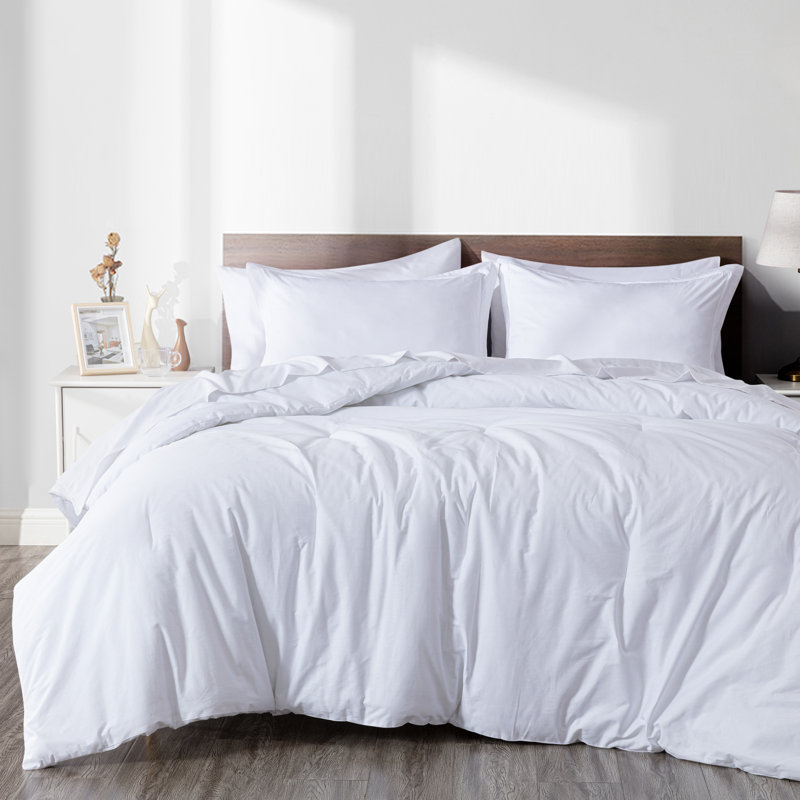Cotton Twill Comforter Set, White, Queen Comforter + 2 Standard Shams