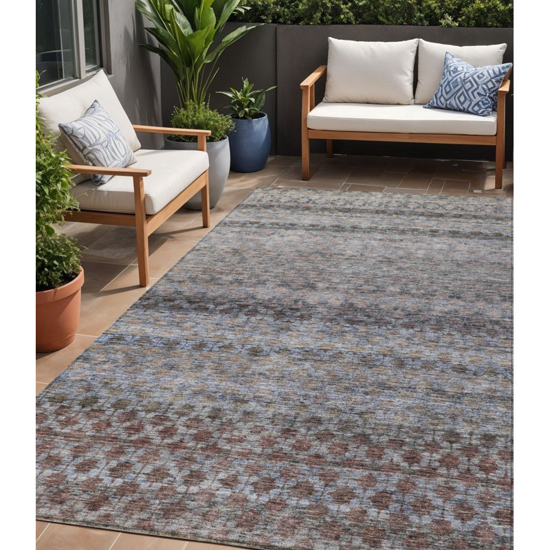 Tapis intérieur lavable rayé brun et noir 5 pi x 8 pi