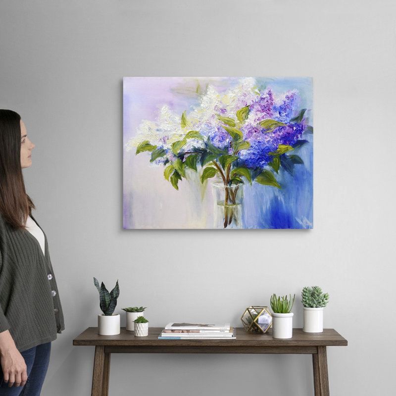 Lilas dans un vase, art mural sur toile, Toile tendue, H 24 po x l 30 po x P 1,25 po