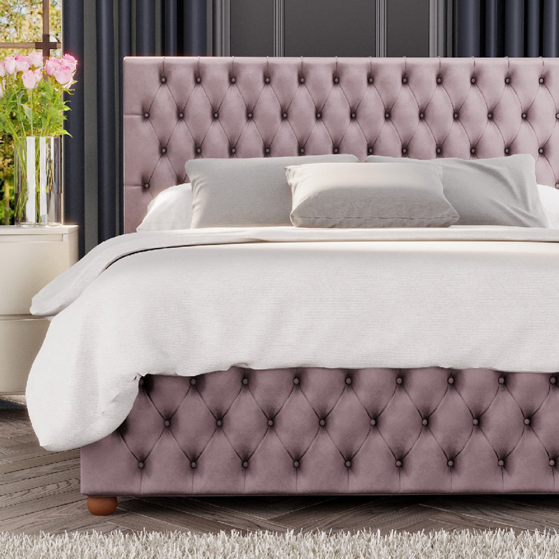 Upholstered Ottoman Bed, Small Double (4'), Blush
