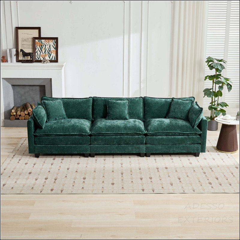 Canapé modulaire Cloud avec coussin double couche, Chenille vert