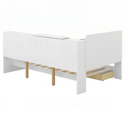 Lit plateforme en bois de pin robuste avec rangement intégré, tête de lit tapissier et tablette rotative pour les chambres à coucher modernes