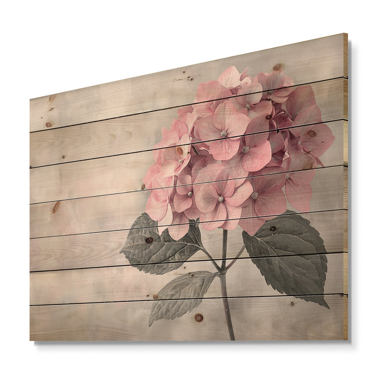 Hortensia rose Garden Bliss II - impression d'hortensia sur bois de pin naturel, H 10 po x l 20 po