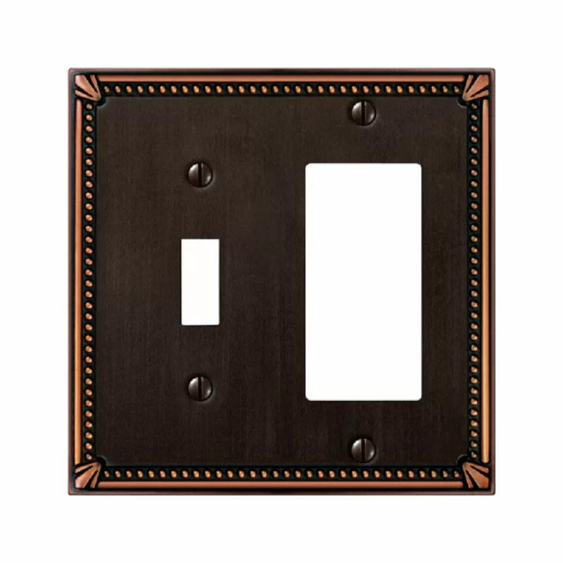 Amerelle Imperial Bead Aged Bronze 2 gang Die-Cast Metal Decorator/Toggle Wall Plate 1 pk