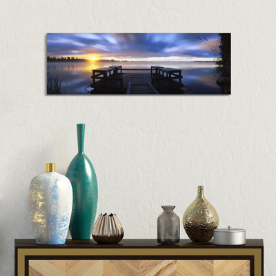Panoramic View Of A Pier At Dusk, Vuoksi River, Imatra, Finland by Panoramic Images - Wrapped Canvas Panoramic Print