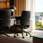Genuine Leather Office Desk Chair with Wheels, Ergonomic Leather Executive Chair, Mid Back, Swivel Base with Adjustable Tilt, Modern Style, Luxury Aluminum Frame(Black)-905267643-905267644