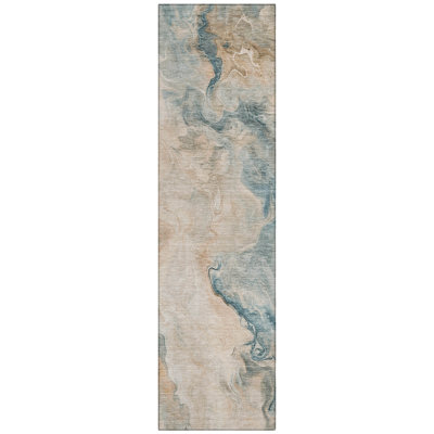 Caelanor Teal Washable Indoor-Outdoor Rug - LOOMLAN
