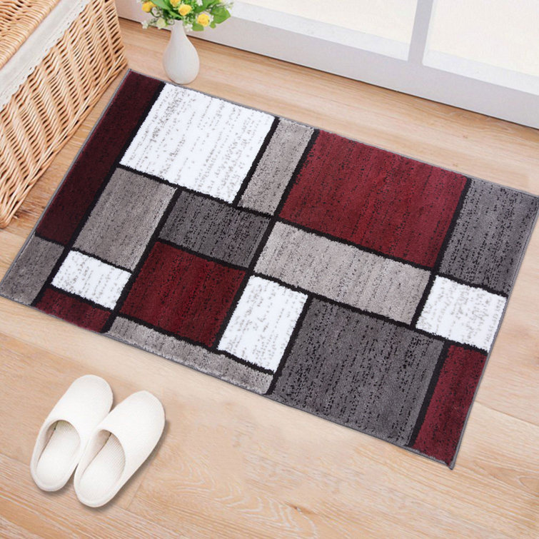 Archeveque Woven Geometric Red/Gray/White Area Rug – Modern, Durable Polypropylene, Medium Pile for Living Room, Bedroom, and Office