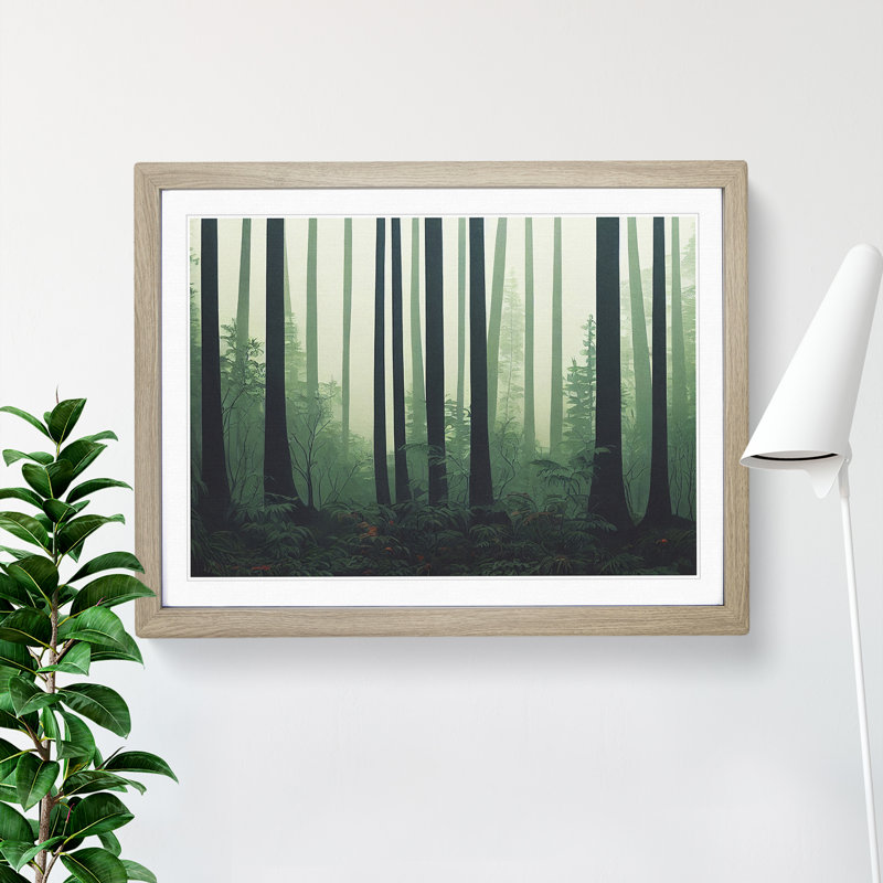 Forest Deco Style (1) - Single Picture Frame Print, 25cm H x 34cm W x 2cm D, Oak Framed