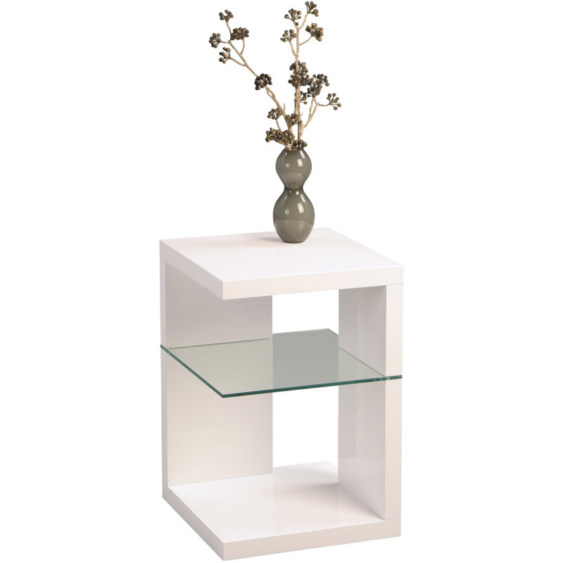 Alleman Side Table with Storage, Glossy White
