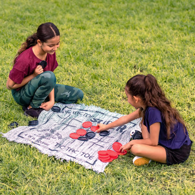 Dames géantes rétro 3 en 1, Tic, Tac, Toe, avec tapis réversible, 24 jetons, jeu de société familial, jeu de pelouse, barbecue
