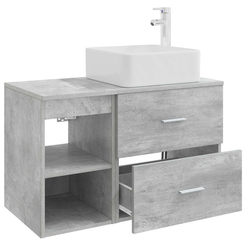 Vanity & Mirror Set, Concrete Grey