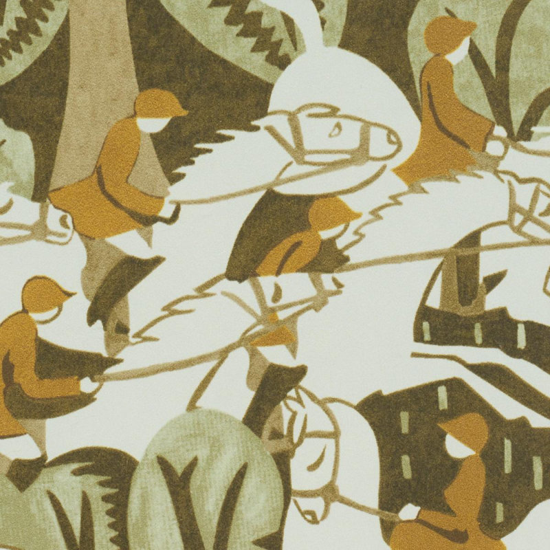 Schumacher X The New Yorker Margaret Schloeman's Fox Chase Wallpaper, Sage/Soft Brown