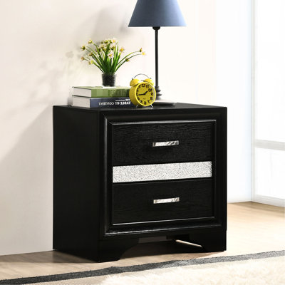 Table de chevet 2 tiroirs en noir pour la chambre à coucher, avec 1 tiroir à bijoux et 2 panneaux de particules cachés et un tableau, pièce de rangement élégante pour la chambre à coucher