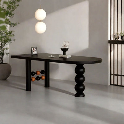 Black Half-Moon Solid Wood Dining Table