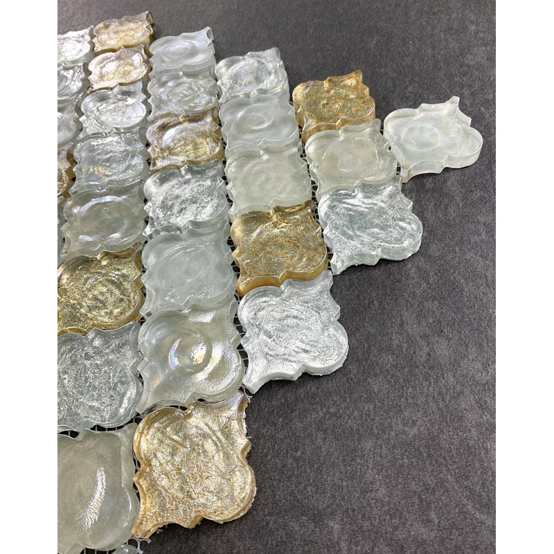 2" x 2.5" Glass Arabesque Mosaic Wall & Floor Tile, Gold/White/Silver