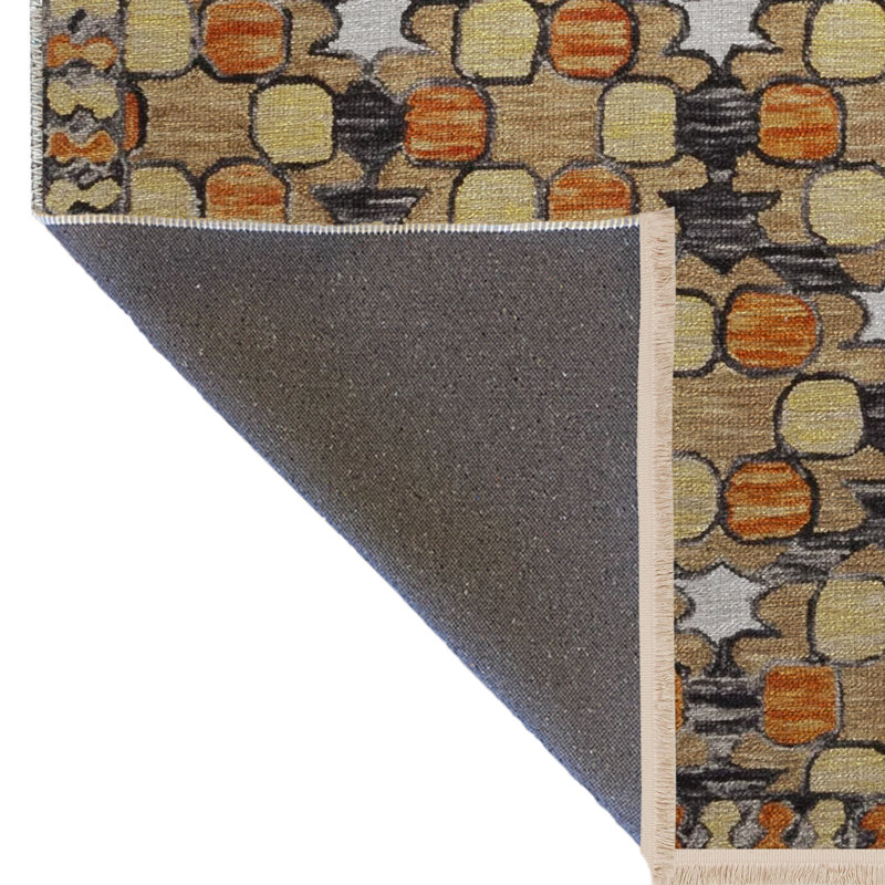 Tapis décoratif multicolore à motifs géométriques et frangés, Rectangle 5 pi 1,02 po x 7 pi 6,55 po